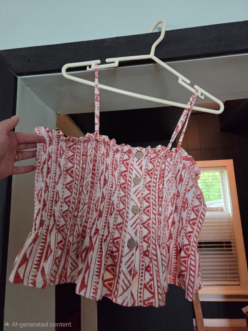No Boundries Orange Geometric Smocked Button Front Crop